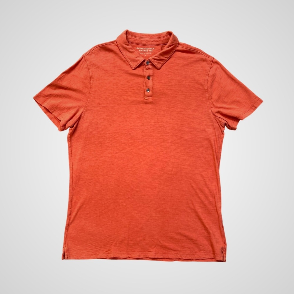 Banana Republic Polo Shirt Mens L Orange Vintage Slub‎ Cotton Short Sleeve